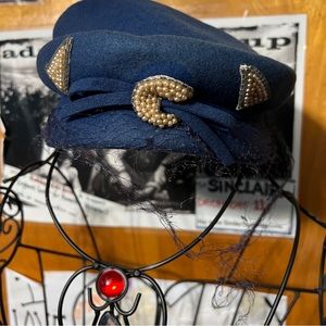 Neumann Endler Fair Field Felts Wool Hat Vintage Blue Fair Beaded Accents